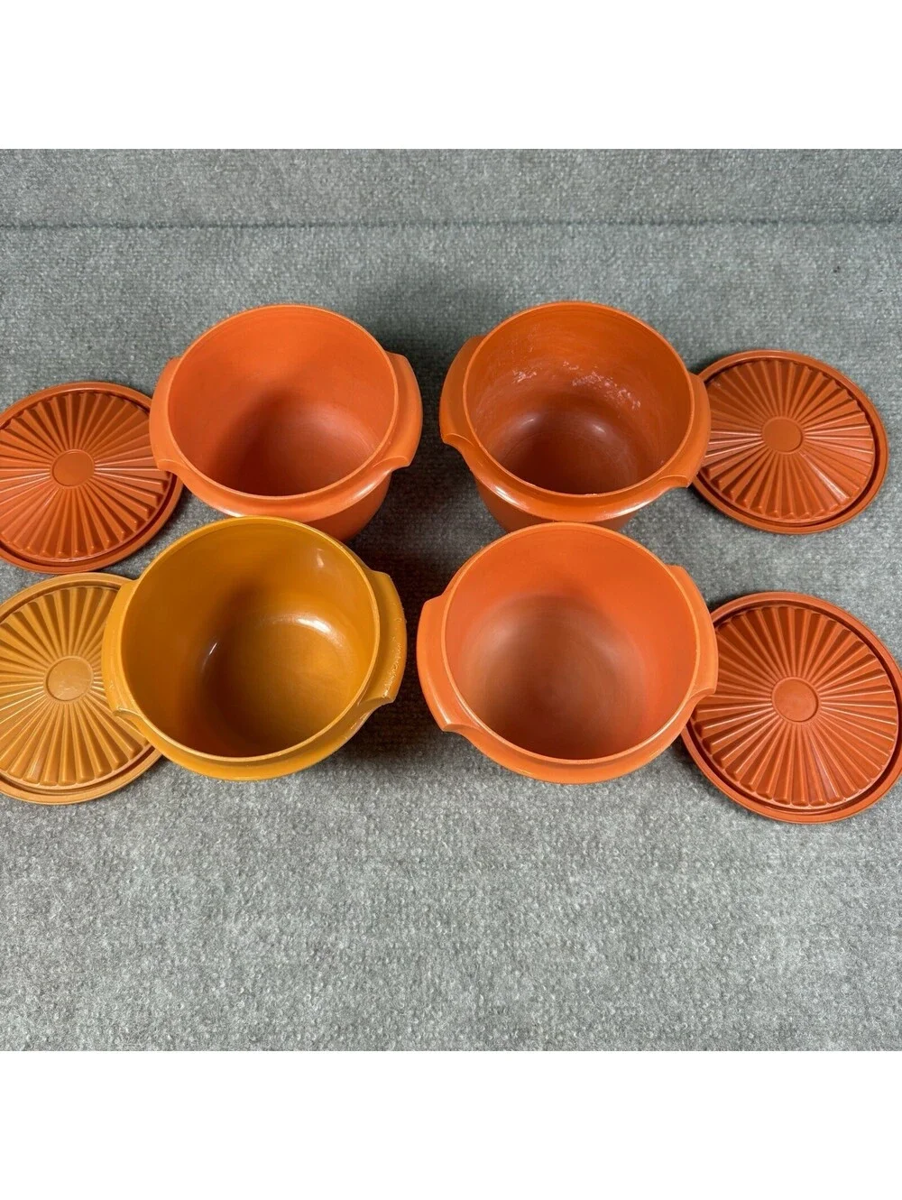Vintage Tupperware 10 Servalier Bowls 886, 836, 838, w/Lids Orange & Yellow